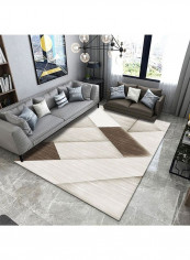 Luxury Home Modern Geometric Floor Mat White/Brown 140 x 200cm