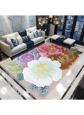 3D Peony Flower Printed Rug Multicolour 140x200cm