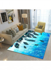 Peacock Feather Themed Modern Rug Blue 140x200cm