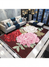 3D Peony Flower Printed Rug Multicolour 140x200cm