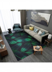 Feather Themed Modern Rug Black/Green 140x200cm