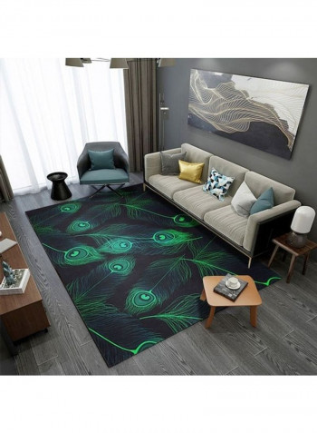 Feather Themed Modern Rug Black/Green 140x200cm