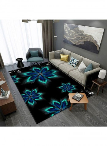 Floral Themed Modern Rug Black/Blue 140x200cm