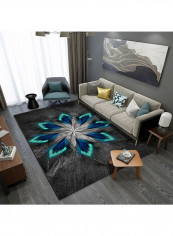 Floral Themed Modern Rug Grey/Black/Blue 140x200cm