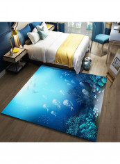 3D Sea World Pattern Anti-Slip Rug Blue/Black/White 140x200cm