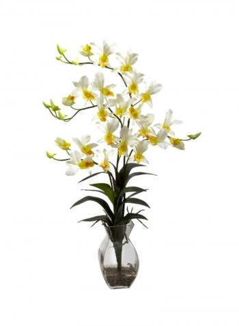 Artificial Dendrobium Orchid With Vase White/Yellow/Green 23inch