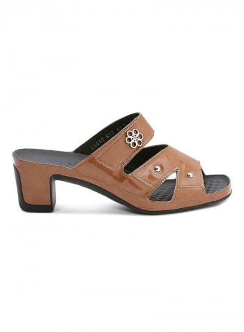 Leather Heel Sandals Brown