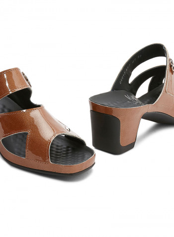 Leather Heel Sandals Brown