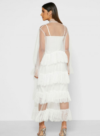 Sheer Lace Tiered Dress White