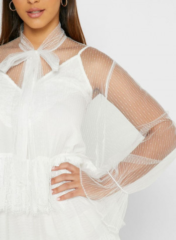 Sheer Lace Tiered Dress White