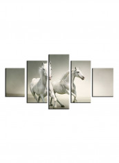 5-Piece Animal Theme Canvas Painting With Frame White 150X80centimeter
