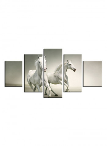 5-Piece Animal Theme Canvas Painting With Frame White 150X80centimeter