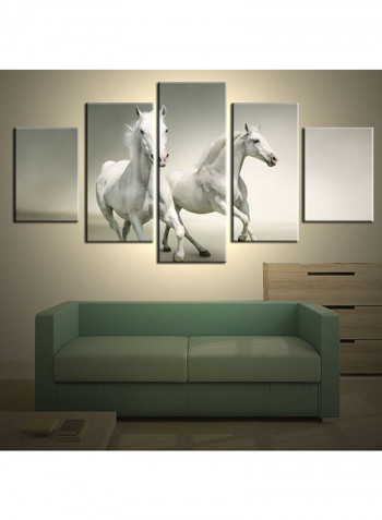 5-Piece Animal Theme Canvas Painting With Frame White 150X80centimeter