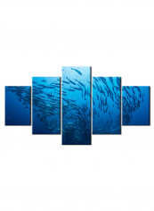 5-Piece Sea Theme Canvas Painting With Frame Blue 150X80centimeter