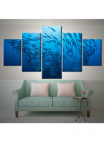 5-Piece Sea Theme Canvas Painting With Frame Blue 150X80centimeter