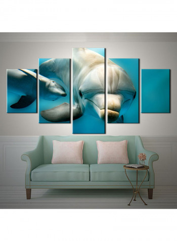 5-Piece Sea Theme Canvas Painting With Frame Multicolour 150X80centimeter