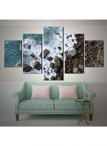5-Piece Sea Theme Canvas Painting With Frame Multicolour 150X80centimeter