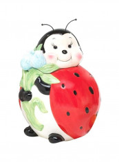 Ladybug Shaped Cookie Jar Red/Green/White 10inch