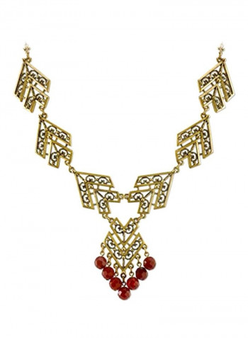 Metal Carnelian Beaded Chevron Design Necklace
