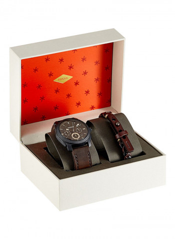 Men's Water Resistant Leather Analog Watch FS5251SET
