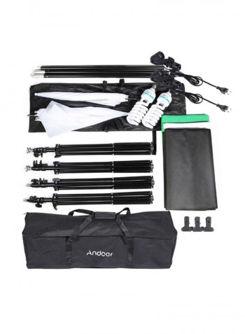 Photography Studio Lighting Tent Kit Light Stand 60x5x5 cm, Blub 25.5x8x8 cm, Umbrella 87.5x87.5 cm, Backdrop 160x300 cm, Backdrop Stand 200 cm, Bulb Holder 12x6.5x4.7cm Green/White/Black