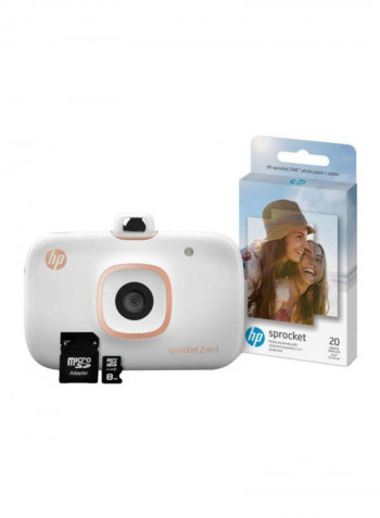 Sprocket 2-in-1 Instant Camera Bundle With 8GB Microsd Card And Zink Photo Paper Set White