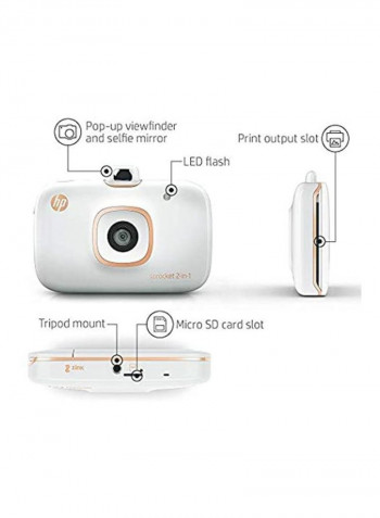 Sprocket 2-in-1 Instant Camera Bundle With 8GB Microsd Card And Zink Photo Paper Set White