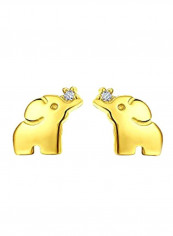 14 Karat Cubic Zirconia Studded Lucky Elephant Stud Earrings