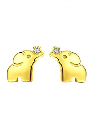 14 Karat Cubic Zirconia Studded Lucky Elephant Stud Earrings