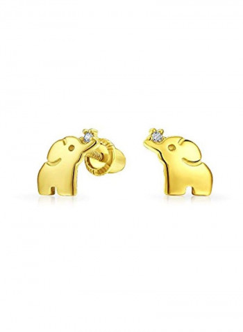 14 Karat Cubic Zirconia Studded Lucky Elephant Stud Earrings