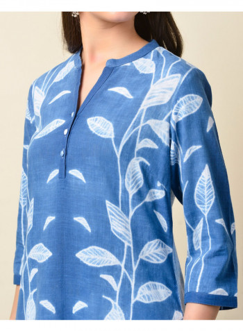 Cotton Shibori Printed Long Kurta Blue/White