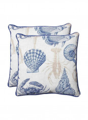 2-Piece Printed Throw Pillows White/Blue/Beige 18.5x18.5inch