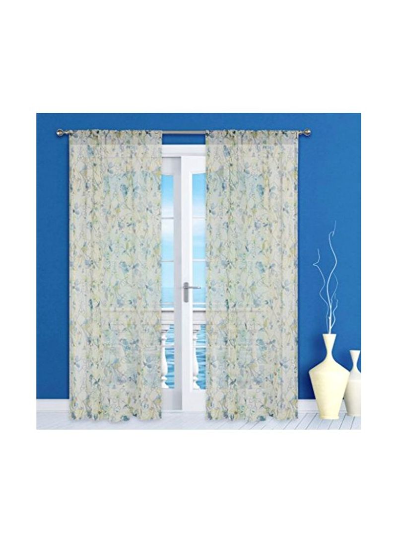 2-Piece Polyester Curtain Panel Set White/Blue/Green 54x95inch