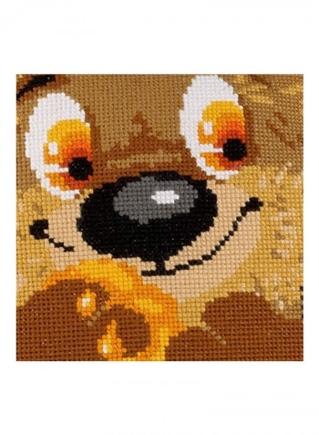 Teddy Bear Cushion Counted Cross Stitch Kit Brown/Orange/Black