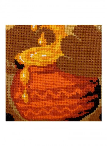 Teddy Bear Cushion Counted Cross Stitch Kit Brown/Orange/Black