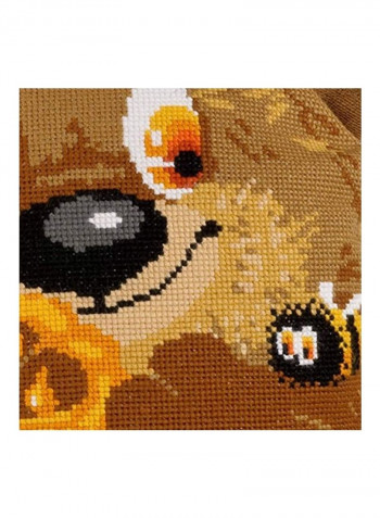 Teddy Bear Cushion Counted Cross Stitch Kit Brown/Orange/Black