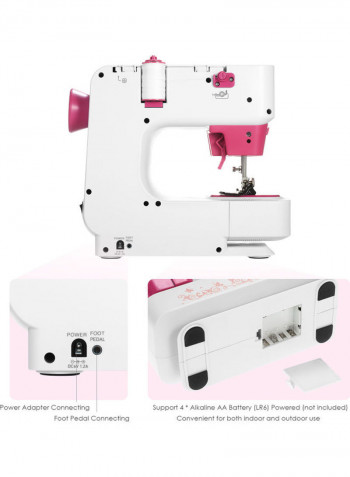 Portable Electric Sewing Machine With Foot Pedal H35261EU-su White/Pink