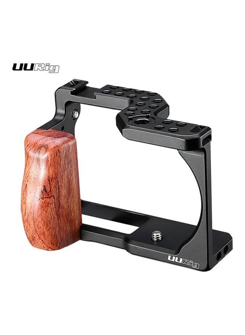 Aluminum Alloy Camera Cage with Wooden Handle Black/Brown