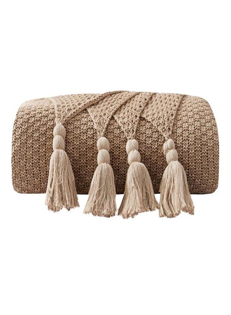 Tassels Knitted Supple Cozy Blanket Cotton Brown 130x170centimeter