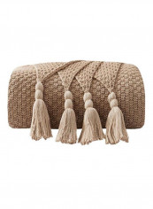 Tassels Knitted Supple Cozy Blanket Cotton Brown 130x170centimeter