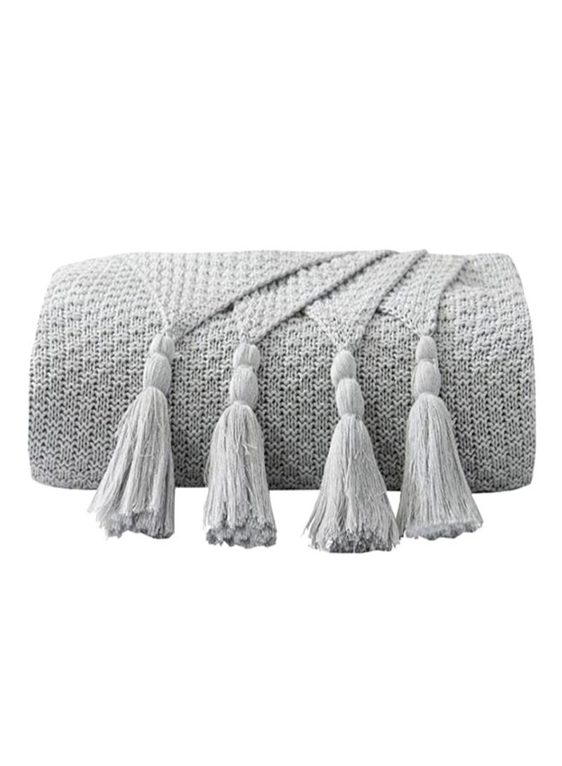 Tassels Knitted Supple Cozy Blanket Cotton Grey 130x170centimeter