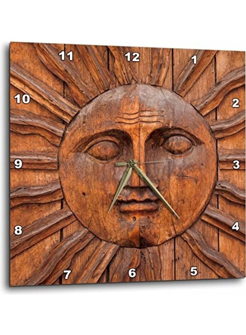 Sun Carving On Doorway Printed Analog Wall Clock Brown 15x15x0.1inch