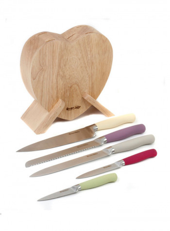 5-Piece Knife with Heart Shape Stand Multicolour