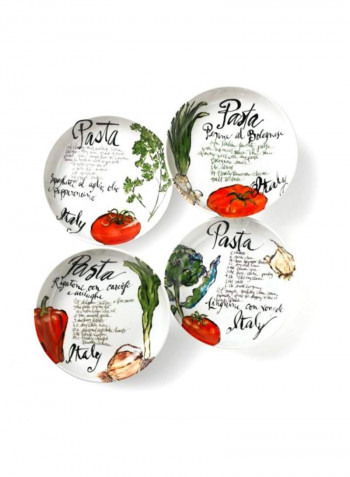 4-Piece Italiana Pasta Bowl Set White 8.8x4x8.8inch