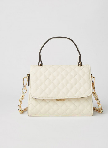 Kibara Quilted Top Handle Crossbody Hand Bag Beige