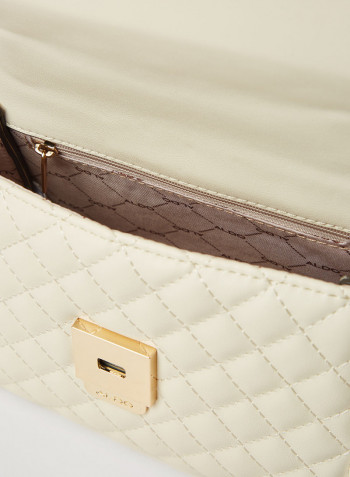 Kibara Quilted Top Handle Crossbody Hand Bag Beige