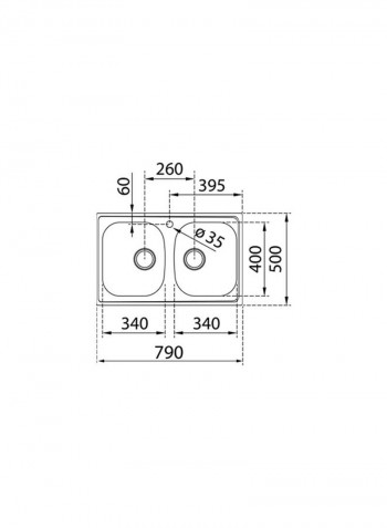 Starbright 80 E-Xn 2B Inset Reversible 2 Bowls  Sink With Matt Finish Stainless Steel 860x500x180mmmm