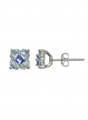 Sterling Silver Aquamarine Tanzanite Flower Stud Earrings