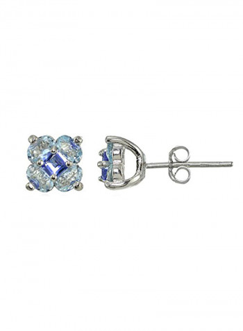 Sterling Silver Aquamarine Tanzanite Flower Stud Earrings