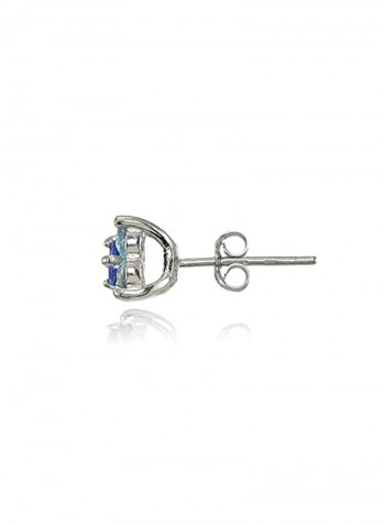 Sterling Silver Aquamarine Tanzanite Flower Stud Earrings
